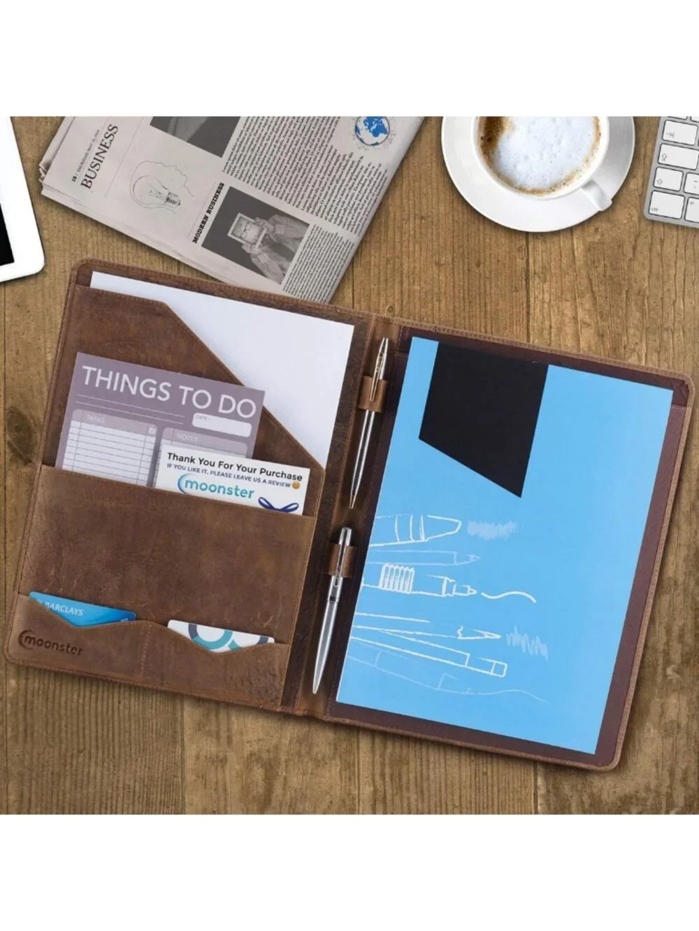 Leather Portfolio Organizer with Luxury Pen - Professional Padfolio & Resume